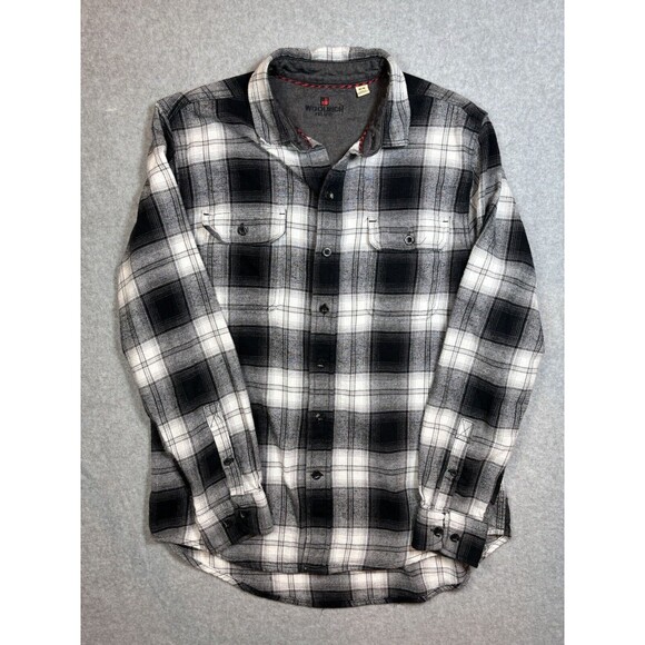 Woolrich Men’s Button‎ Up Shirt Buffalo Plaid White Black Size Medium - Picture 5 of 11